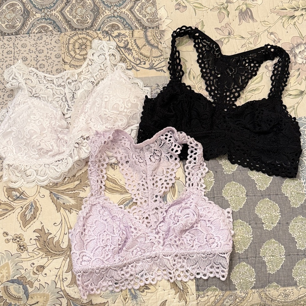 NWOT THREE Aerie Black, White, & Lilac Lace Bralette